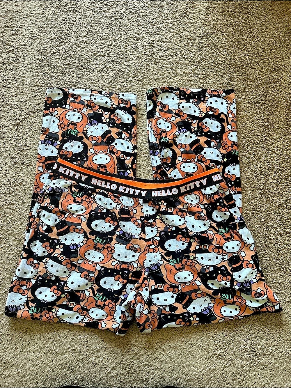 Sanrio Hello Kitty Halloween Pajama Pants with pockets in Black & Orange Size La